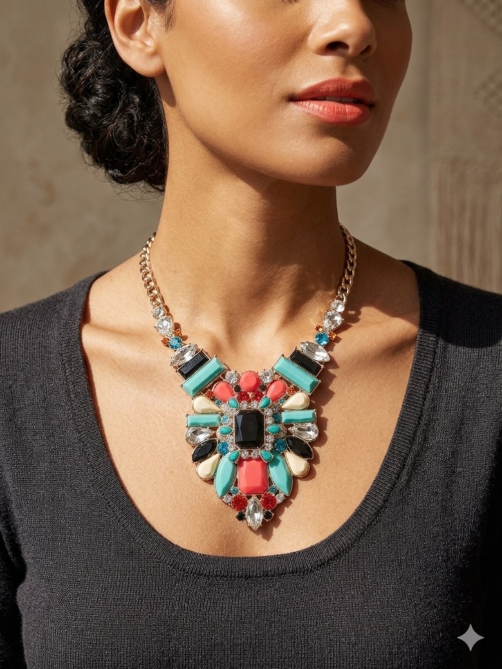 JOAN RIVERS CLASSICS COLLECTION Statement Coral & Turquoise Mosaic Necklace